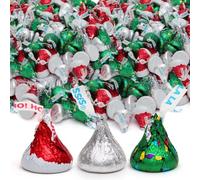 Kisses Christmas Mix 2LB - Festive Santa Hat & Christmas Tree Chocolate Kisses, Individually Wrapped Holiday Candy in Red, Green & Silver Foil - Perfect Bulk Treats for Christmas Parties & Stocking