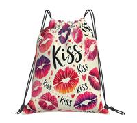 Kisses Lips Kiss Red Mouths Gym Bag Durable Drawstring Backpack Lightweight Cinch Sack Pack For Holiday Travel Hiking 36X42Cm