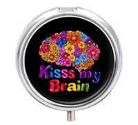 Kisses Your Brain Pill Case Small Portable Medicine Case | 3 Compartment Pill Box,Travel Medicine Pill Organizer for Pocket Purse