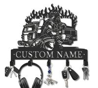 Kissesuu Custom Firefighter Key Hooks, Personalized Rescue Iron Wall Organizer, Entryway Coat Rack, Hero Metal Decor for Living Room Kitchen Patio Balcony (Style-7)