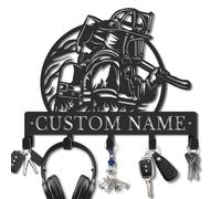 Kissesuu Custom Firefighter Key Hooks, Personalized Rescue Iron Wall Organizer, Entryway Coat Rack, Hero Metal Decor for Living Room Kitchen Patio Balcony (Style-6)