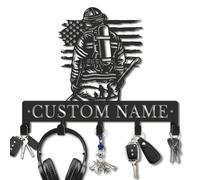 Kissesuu Custom Firefighter Key Hooks, Personalized Rescue Iron Wall Organizer, Entryway Coat Rack, Hero Metal Decor for Living Room Kitchen Patio Balcony (Style-2)