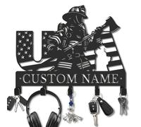 Kissesuu Custom Firefighter Key Hooks, Personalized Rescue Iron Wall Organizer, Entryway Coat Rack, Hero Metal Decor for Living Room Kitchen Patio Balcony (Style-5)