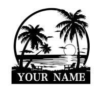 Kissesuu Custom Palm Tree Sign, Metal Wall Art, Personalized Beach House Decor, Tropical Patio Backyard Oasis Sign, Beach Sunset Wall Art, Nautical Coastal Decor (Palm D)