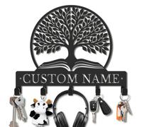 Kissesuu Custom Tree of Life Key Hooks Rack, Personalized Iron Wall Organizer, Entryway Coat and Hat Holder, Black Metal Decor for Living Room Kitchen Patio Balcony (Style-5)