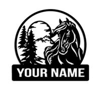 Kissesuu Personalized Horse Ranch Metal Sign, Custom Outdoor Metal Horse Farm Sign,Horse Metal Sign, Outdoor Family Name Sign, Horse Farm Monogram,Farmer Home Decor, Farmhouse Decor (Horses-D)