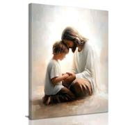 KISSFOX Jesus Canvas Wall Art Jesus and Little Boy Wall Art Christian Religious Serenity Prayer Art Prints Artwork For Prayer Living Room Bedroom Kitchen Boy Room, 12x16 inch
