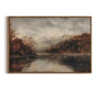 KISSFOX Vintage Autumn Lake Landscape Canvas Wall Art Fall Moody Farmhouse Rustic Country Painting Framed Wall Art Prints Artwork For Living Room Bedroom Kitchen