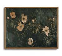 KISSFOX Vintage Dark Green Flowers Framed Wall Art Moody Botanical Floral Canvas Art Summer Rustic Country Paintings Art Prints Modern Farmhouse Pictures Wall Decor For Kitchen Bedroom Girls Room