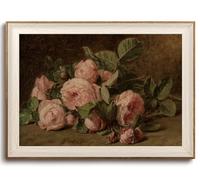 KISSFOX Vintage Framed Wall Art Pink Roses Flowers Canvas Wall Art Victorian Farmhouse Still Life Art Prints Artwork For Living Room Bedroom Bathroom Kitchen 16x24inch