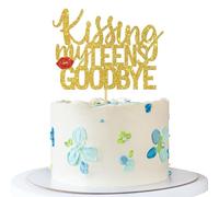 Kissing My Teens Goodbye Cake Topper - Girl's 17th 18th 19th 20th Birthday Cake Supplies - Goodbye Teen Years Party Decoration - Gold Glitter