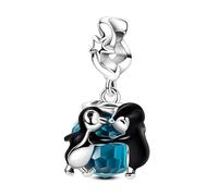 Kissing Penguins Hugging Ice Cube Charm 925 Silver Charm Compatible with Pandora Charms, Trollbeads, Chamilia, Biagi and Many Other UK Charm Bracelets.