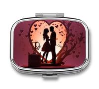Kissing Silhouette Pill Box 2 Compartments Portable Travel Pill Case Mini Medicine Organizer for Pocket Purse Metal Waterproof Medicine Container Holder Vitamin Fish Oil