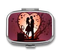 Kissing Silhouette Pill Box Travel Pill Organizer 2 Compartment Weekly Pill Case with Mirror A Day Medicine Container Medicine Organizer for Purse, Pocket, Or Wallet
