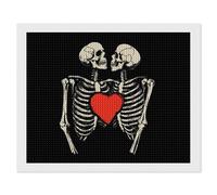 Kissing Skull Diamond DIY Painting Kits Horizontal Round Full Drill Digital Art Craft for Home Office Wall Decor 16"x20"