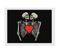 Kissing Skull Diamond DIY Painting Kits Horizontal Round Full Drill Digital Art Craft for Home Office Wall Decor 12"x16"