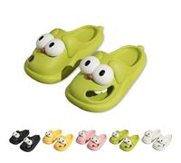 Kissing Slippers, Tongue Kiss Slides, Women Cute Cartoon Soft Thick Sole 3d Big Eye Dog Sandals, Non-slip Thick Sole (Green,8-8.5)