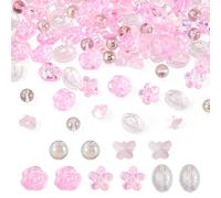 KISSITTY 100pcs 5 Styles Crystal Glass Beads Cute Rose Flower Round Oval Butterfly Shaped Loose Spacer Beads Transparent Pink Bulk for DIY Jewelry Making Earring Necklace Bracelet Chandelier Parts