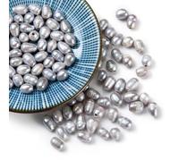 KISSITTY 100pcs 7-10mm Natural Freshwater Pearl Beads Gray Color Rice Pearls Loose Spacers 1.8mm Hole for DIY Necklaces Earrings Bracelets Crafts Key Chains Summer Jewelry Making