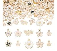 KISSITTY 100pcs Flower Charms for Earrings Enamel Cherry Blossom Flowers Floral Theme Dangle Pendants Decorations for DIY Jewelry Making Necklaces Bracelets Crafts Ornaments