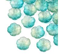 KISSITTY 100pcs Flower Glass Beads Dark Turquoise Crystal Aesthetic Flowers Drilled Bead Caps Charm Spacers for DIY Necklaces Earrings Bracelets Jewelry Craft Making for Women