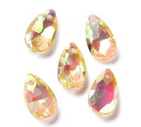 KISSITTY 100pcs Iridescent Crystal Charms Faceted Teardrop Glass Half Plated Rainbow Pendants Light Gold Earring Bead Dangles for Necklace Bracelet Jewelry Making DIY Crafts