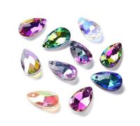 KISSITTY 100pcs Iridescent Crystal Charms Faceted Teardrop Glass Half Plated Rainbow Pendants Mixed Color Earring Bead Dangles for Necklace Bracelet Jewelry Making DIY Crafts