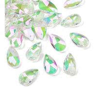 KISSITTY 100pcs Iridescent Crystal Charms Faceted Teardrop Glass Half Plated Rainbow Pendants Spring Green Earring Bead Dangles for Necklace Bracelet Jewelry Making DIY Crafts