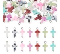 KISSITTY 105pcs Handmade Acrylic Cross Charms Bulk Imitation Gemstone Easter Crucifix Pendants Dangles with Silver Loops for DIY Crafts Necklace Bracelet Earring Jewelry Making Bag Keychains 7 Styles