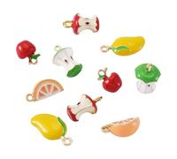 KISSITTY 10Pcs Alloy Enamel Fruit Charms Mixed Shapes Mango Orange Apple Charms Assorted Cute Fruit Craft Charm Food Charm for Jewelry Making Dangle Necklace Bracelet Earring DIY Keychains Pendant