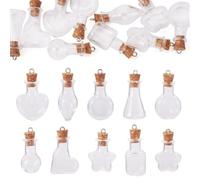 KISSITTY 10pcs Glass Bottle Charms Mini Transparent Empty Crystal Wishing Bottles Star Heart Round Shape DIY Pendant Dangles with Cork for Jewelry Making Necklaces Crafts Decorations