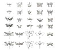 KISSITTY 120Pcs Tibetan Style Alloy Butterfly Dragonfly Charms Antique Silver Dragonfly Butterfly Pendants Metal Flying Insect Dangle Charms for DIY Necklace Bracelet Earring Jewelry Making