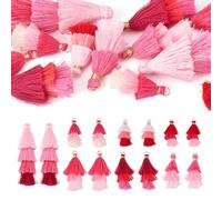 KISSITTY 14pcs Tassel Charms for Jewelry Making Layered Keychain Tassels Bulk Hot Pink Color Fabric Pendant Dangles Decorations for DIY Earrings Crafts Bookmark Jewelry Making