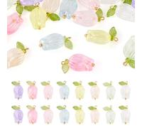 KISSITTY 16pcs Handmade Lily of The Valley Tulip Flower Floral Charms Beaded Dangles Pendants Bulk with Green Leaf for Jewelry Making Earring Necklace Bracelet DIY Crafts Bag Keychain Phone Lanyards