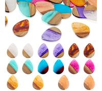 KISSITTY 16pcs Natural Wood Resin Charms Teardrop Wooden DIY Earring Hanging Dangles Pendants with Hole Bulk Bohemian Vintage for Jewelry Making Necklace Crafts Women Gifts 8 Colors