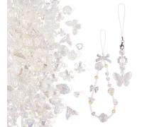 KISSITTY 182pcs Assorted Acrylic Beads Clear Light Color Leaf Butterfly Rose Flower Heart Loose Spacers Beads Bulk Kawaii Cute Charms for Phone Keychains DIY Crafts Jewelry Making Bracelet Necklace