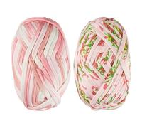 KISSITTY 2 Skeins T-Shirt Crochet Yarn Chunky Thick Knitting Tshirt Yarn Polyester Cloth Elastic Fabric Ribbon for Crocheting Bags Baskets Rugs Coaster Home Decor DIY Crafts 2 Styles Pink