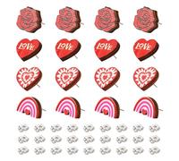 KISSITTY 20 Pairs Wood Stud Earring Valentine's Day Theme Heart Rose Flower Rainbow Shape Ear Studs with 316 Stainless Steel Pins for Women Christmas Wedding Gift with Ear Nuts