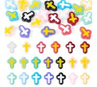 KISSITTY 20 Pcs Enamel Cross Beads Handmade Crucifix Lampwork Beads Hand Drawn Chunky Bead Cross Charms Spacer Loose Bead for Easter Eid Ramadan Decor Craft Bracelets Necklaces Jewelry Making,Assorted