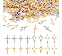 KISSITTY 200Pcs Stainless Steel Cross Pendants Gold Crucifix Pendants Christian Star Charms Tiny Metal Cross Beads Hollow Rosary charms for Bracelet Necklace Earring Keychain Jewelry Making