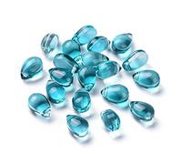 KISSITTY 200pcs Teardrop Glass Crystal Charms for Jewelry Making, Top Drilled Water Drop Beads Teal Color Crystal Pendants Beads for DIY Bracelets Necklaces Earrings Key Chains Making