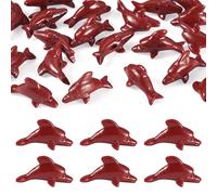 Kissitty 20Pcs Coral Carved Dolphin Beads Dark Red 3D Sea Animal Spacer Bead Marine Dolphin Craft Beads Sea Fish Ocean Animal Bead for Jewelry Making Bracelets Necklaces Crafts Bulk Hole:1mm
