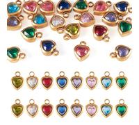 KISSITTY 20pcs Tiny Heart Rhinestone Charms Bling Faceted Birthstone Pendants 18K Gold Plated Dangles Mixed Color for Jewelry Making DIY Necklace Bracelet Earring Women Valentine Crafts Supplies