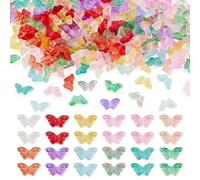 KISSITTY 240pcs Butterfly Crystal Glass Beads Charms Bulk Butterfly Insect Shaped Spacer Beads with Golden Foil for Jewelry Making Earring Necklace Bracelet Keychain Suncatchers Phone Straps 12 Colors