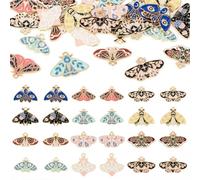 KISSITTY 24Pcs Alloy Enamel Butterfly Moth Pendants Golden Plated Butterfly Alloy Charms Metal Flying Insect Charms for DIY Necklace Bracelet Earring Jewelry Making