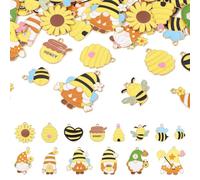 KISSITTY 28Pcs Assorted Alloy Enamel Bee Pendants Metal Honeybee Charms Bulk Metal Honeycomb Charm Colorful Cute Insect Dangle Charms for Bracelets Necklaces DIY Jewelry Making Supplies