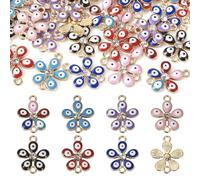 KISSITTY 28pcs Enamel Connector Charms 2 Holes Flower Links with Evil Eye Colorful Alloy Light Gold Metal Pendants Turkish Wisdom Eye Charms for Jewelry Necklace Bracelet DIY Crafting Earring