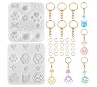 KISSITTY 2pcs Cat Paw Print Resin Molds Pet Animal Footprint Silicone Molds Bow Heart Flower Shaped Keychains Epoxy Casting Kit with Key Rings and Jump Rings for Jewelry Making DIY Earrings Pendants