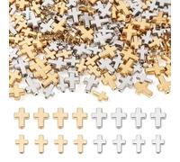 KISSITTY 300pcs Gold Silver Cross Beads Plastic Crucifix Loose Spacers Beads Charms Bulk for Easter Pendants Jewelry Making Bracelets Necklaces Earring DIY Crafts Hanging Ornaments