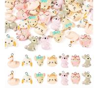 KISSITTY 35Pcs Cute Imitation Cartoon Animal Dangle Charms Colorful Opaque Resin Pendants with Platinum Tone Iron Loops for DIY Necklace Bracelet Earring Keychain Jewelry Making Supplies